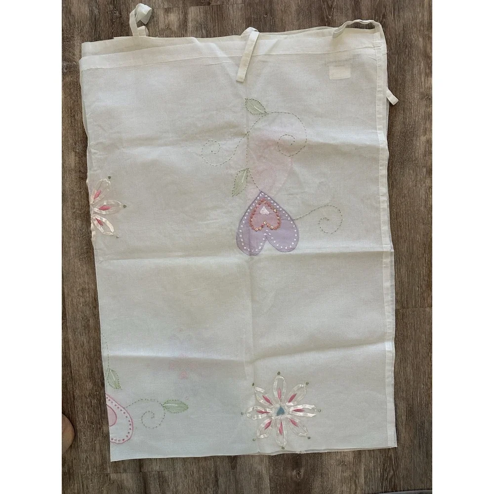 Pottery Barn Kids Sheer Curtain Panel Applique Flowers Pink 44x84 Tab Top Cotton